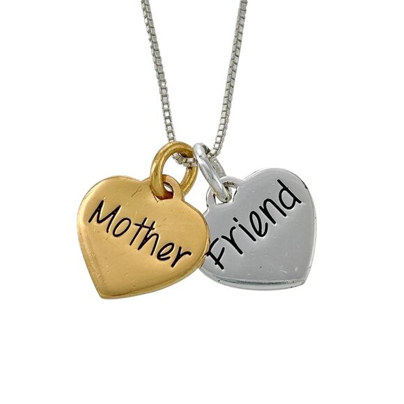 Footnotes Sterling Silver Gold Tone Mother Friend Heart Charm Necklace 18" - Picture 1 of 5
